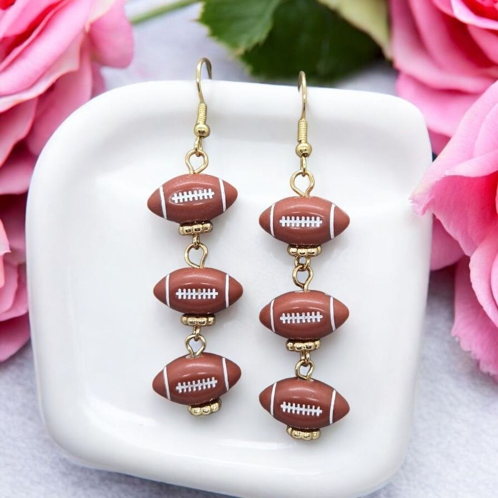 Football Charm Earrings Women's Dangle Jewelry Pierced Sports Fan Game Night Mom